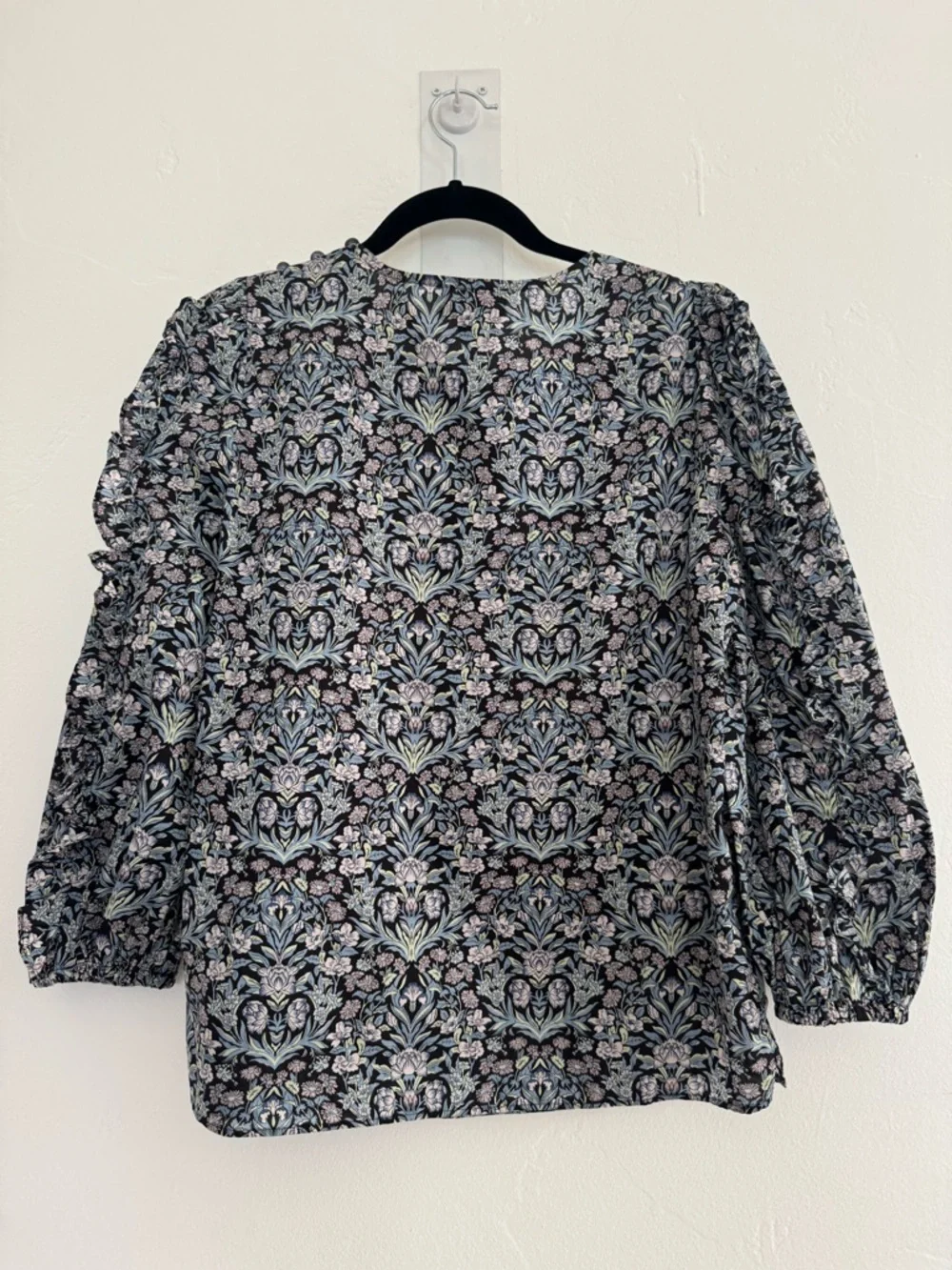 J. Crew Liberty Fabric Sambourne Floral Ruffle Puff Sleeve Blouse Cotton Blue